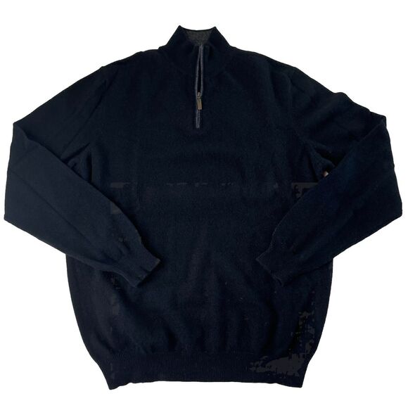 Club Room Cashmere Sweater Mens Deep Black Luxury 1/4 Zip Mock